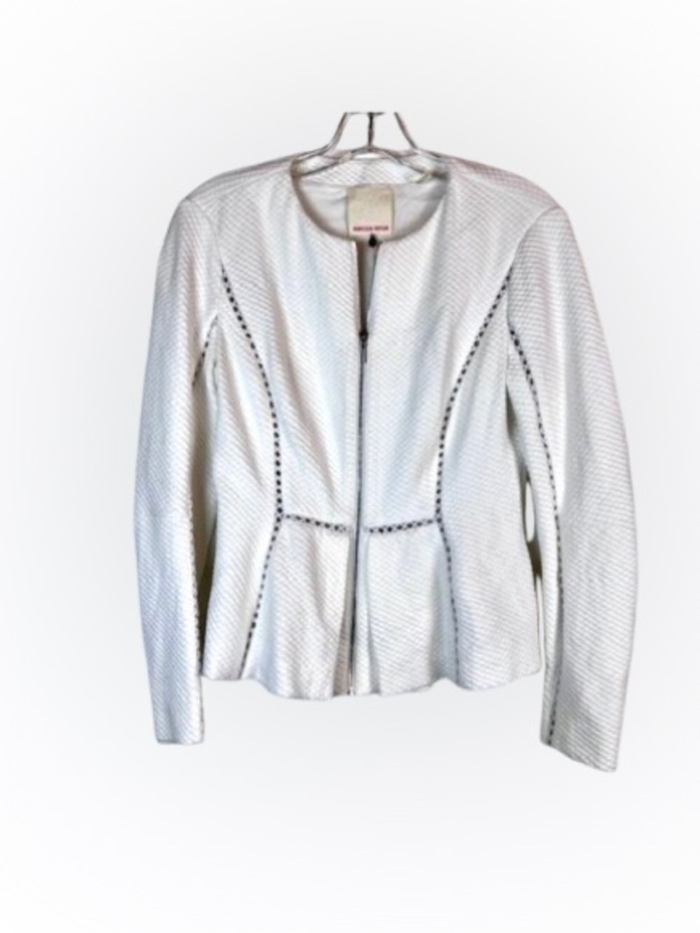 Rebecca Taylor White Textured Matelasse Peplum Zip Jacket Size 4